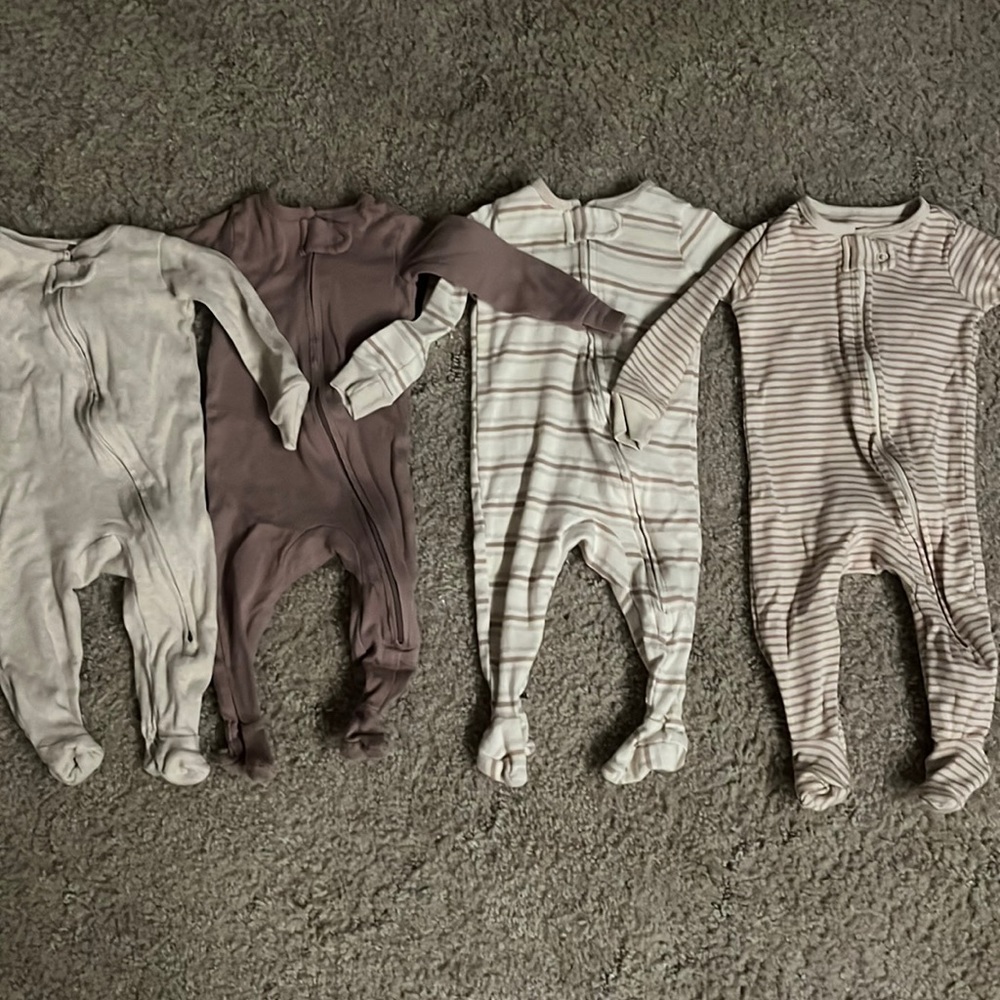 Four 3-6M Beige Baby Sleepers